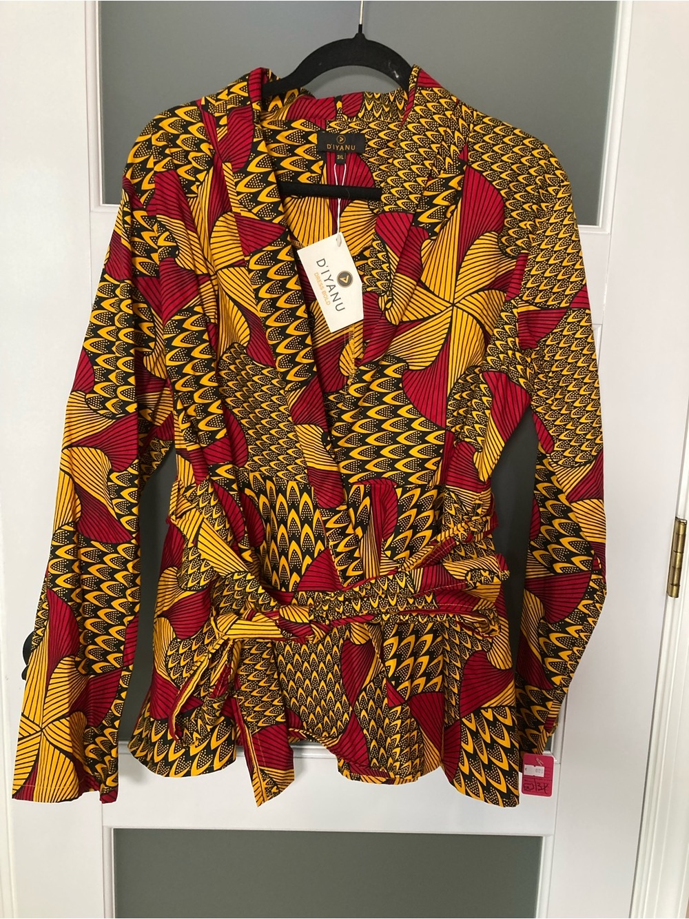D’IYANU African Print Peplum Wrap Top Jacket Red Yellow 3XL (IMO Runs Small) NWT